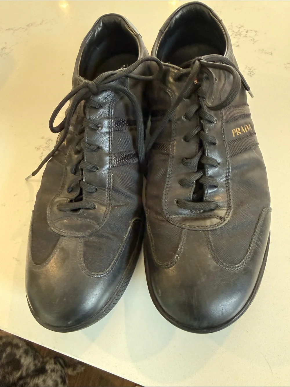 PRADA Men's Black Leather/Canvas Sneakers Size 8.5 EU